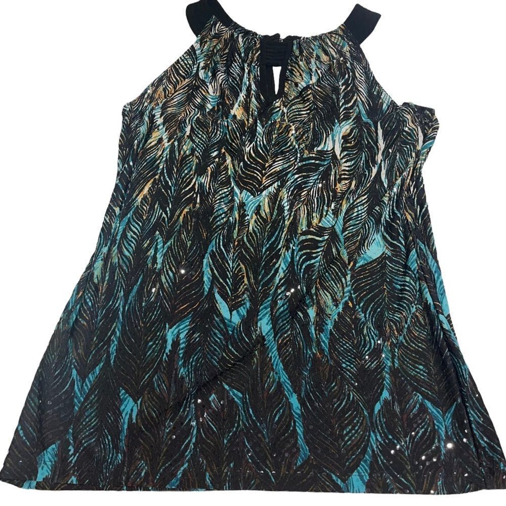 New Directions Teal, Gold & Black Keyhole Tank Top‎ - Size Small